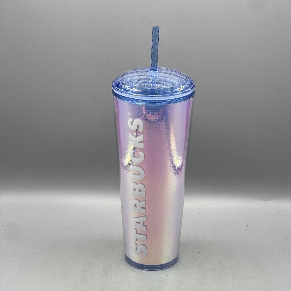 Starbucks Cold Cup Tumbler 24oz Pink Iridescent Blue Dome Venti 2023 Dichroic
